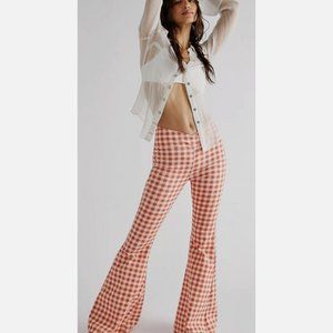 We The Free People Venic Beach Flare Retro Orange/White Checkered Jeans Size 31